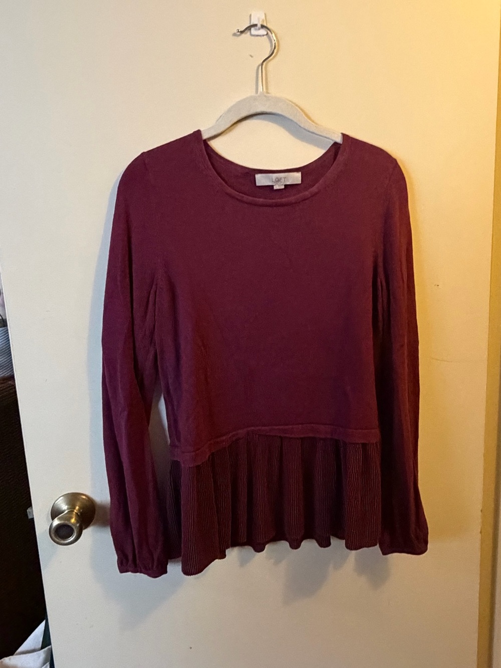 LOFT Plum Long-Sleeve Peplum Sweatshirt